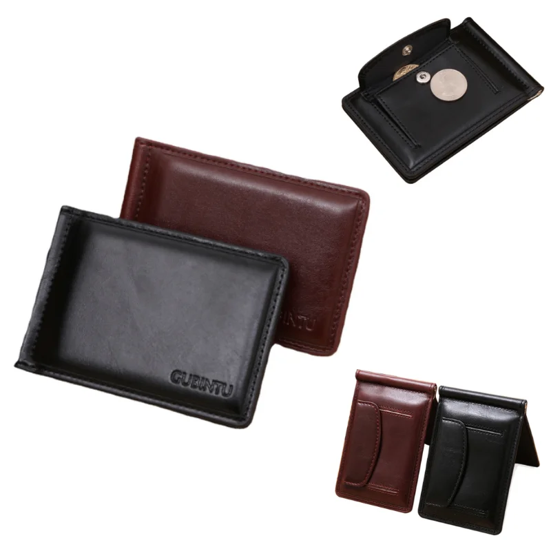 

New Fashion Small Men's Leather Money Clip Wallet with Coin Pocket Card Slot Cash Holder Male Bag Magnet Hasp Mini Purse for Man