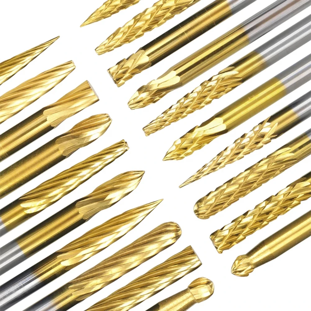 20Pcs Titanium Coated Rotary Burr Bits Set Tungsten Carbide Rotary File Mini Drill Engraving Carving Accessories
20Pcs Titanium Coated Rotary Burr Bits Set Tungsten Carbide Rotary File Mini Drill Engraving Carving Accessories
