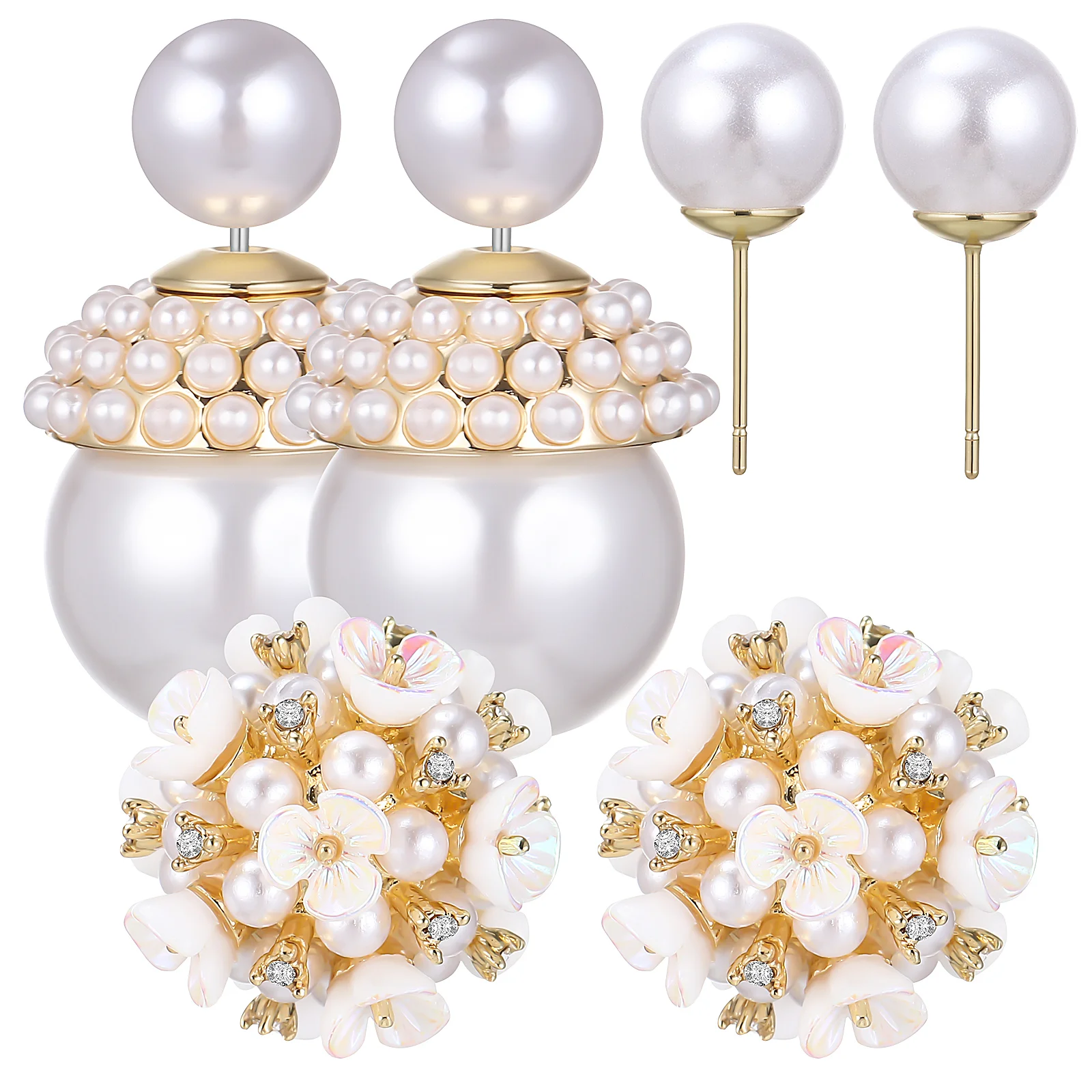 2 Pairs of Flower Pearl Earrings Ball Pearl Double Sided Ear Studs Front Back Earrings for Women and Girls
2 Pairs of Flower Pearl Earrings Ball Pearl Double Sided Ear Studs Front Back Earrings for Women and Girls