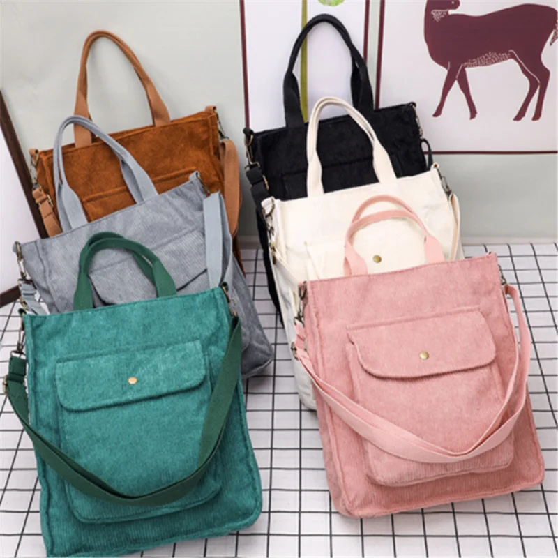 Corduroy Shoulder Bag Women Vintage Shopping Bags Student Student Bags Zipper Casual Bag With Outside Pocket 
Corduroy Shoulder Bag Women Vintage Shopping Bags Student Student Bags Zipper Casual Bag With Outside Pocket
