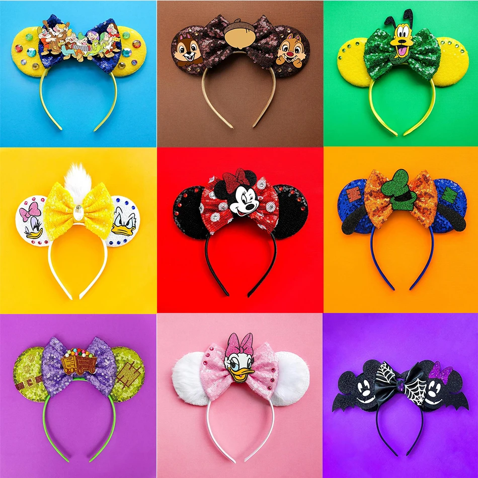 

Disney Donald Duck Minnie Mickey Seven Dwarfs Baby Accessories Sets For Girls Headband Sequin Hair Festival Bow Butterf Headwear