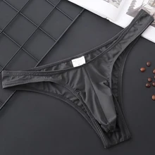 Mens Thongs Panties Sexy Low Waist G-String for Men Underwear Bulge Pouch T-back Breathable Soft Bikini Briefs Black Underpants