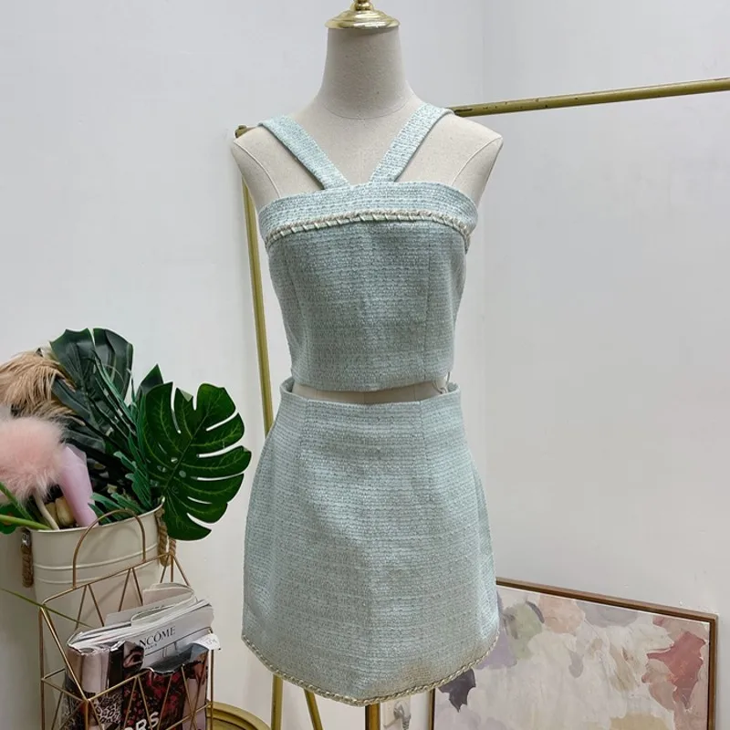 New Small Fragrance Luxury Tweed Women Vest Crop Top + High Waist Bodycon Skirts Sweet Summer Outfits Two Pieces Set Suit
New Small Fragrance Luxury Tweed Women Vest Crop Top + High Waist Bodycon Skirts Sweet Summer Outfits Two Pieces Set Suit