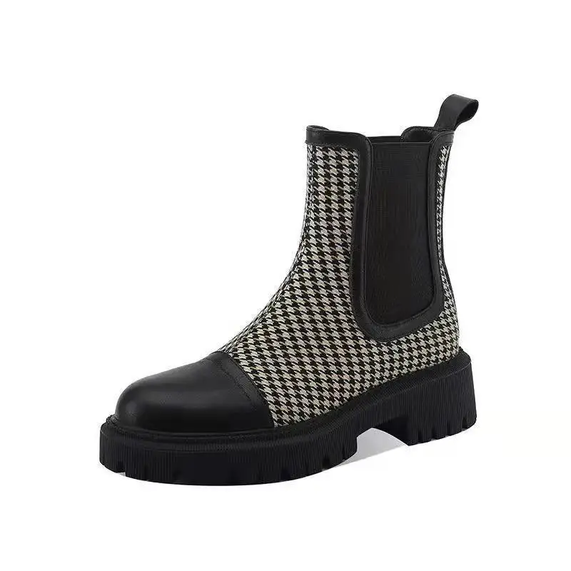 Autumn and Winter new elasticated thick-soled women's boots French retro flat color elastic stitching plaid fashion Martin boots
Autumn and Winter new elasticated thick-soled women's boots French retro flat color elastic stitching plaid fashion Martin boots