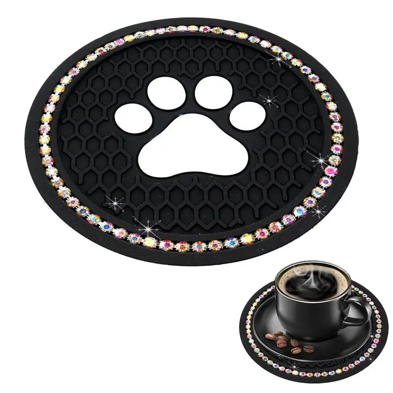 

Car Coaster For Drinks PVC Bling Cat Paw Cup Mat Universal Anti Slip Cup Holder Insert Coaster For Sedans SUVs Drinks Bottles