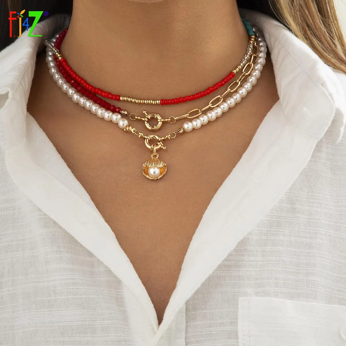 F.J4Z Fashion 2022 Party Necklace for women Bead Chains Simulated Pearls Chain Metal Sea Shell Pendant Necklace Vintage Stylish
F.J4Z Fashion 2022 Party Necklace for women Bead Chains Simulated Pearls Chain Metal Sea Shell Pendant Necklace Vintage Stylish