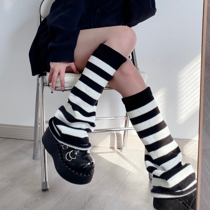 

Charming Y Demo Y2k Casual Striped Flare Leg Warmers Women Stretchy Knee-high Boots Cover Socks Lolita Harajuku Leg Warmers