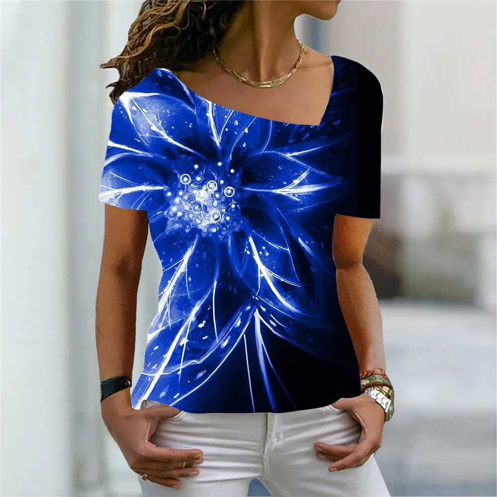 Женская футболка с коротким рукавом и косым воротником, с 3D-принтом
Женская футболка с коротким рукавом и косым воротником, с 3D-принтом