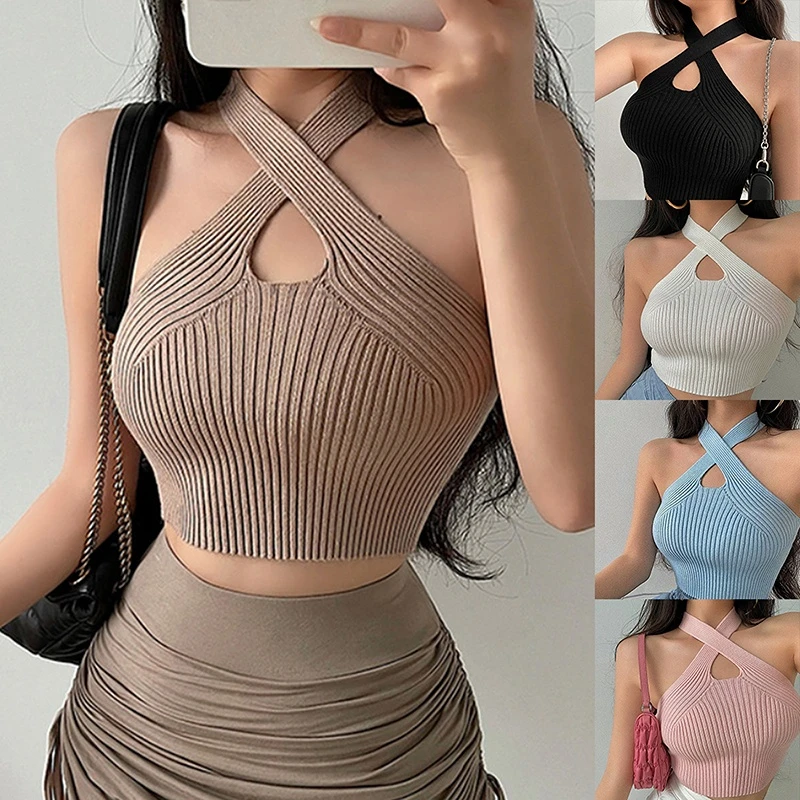Sexy Cross Vest Crop Tops Women Sports T-shirt Knitted Off Shoulder V-Neck Solid Backless Tank Vest Halter y2k Top Camisole 2023
Sexy Cross Vest Crop Tops Women Sports T-shirt Knitted Off Shoulder V-Neck Solid Backless Tank Vest Halter y2k Top Camisole 2023
