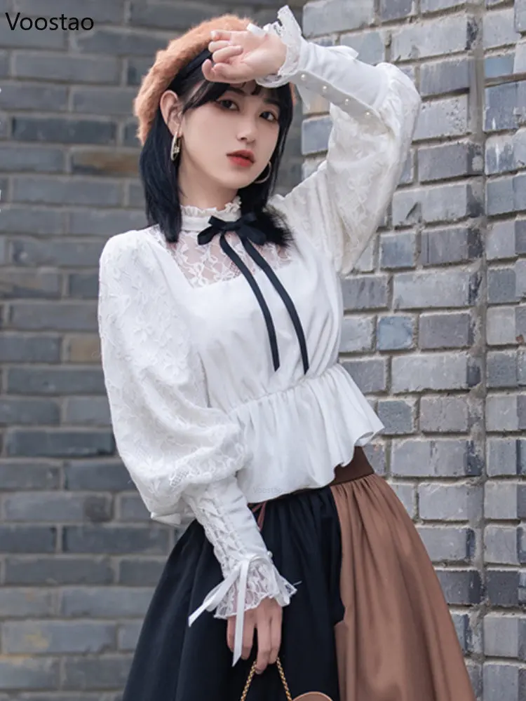 Victorian Vintage Elegant Lolita Shirts Women Gothic Mesh Lace Gigot Sleeve Bow Princess Blouses Sweet Female Harajuku Chic Tops
Victorian Vintage Elegant Lolita Shirts Women Gothic Mesh Lace Gigot Sleeve Bow Princess Blouses Sweet Female Harajuku Chic Tops