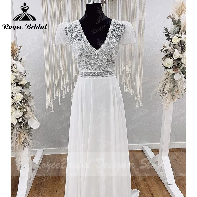 Modest Vintage Women Short Puff Sleeve Wedding Dress V Neck Lace Bodice Chiffon Backless Sweep vestido de noiva manga curta 2022 
Modest Vintage Women Short Puff Sleeve Wedding Dress V Neck Lace Bodice Chiffon Backless Sweep vestido de noiva manga curta 2022