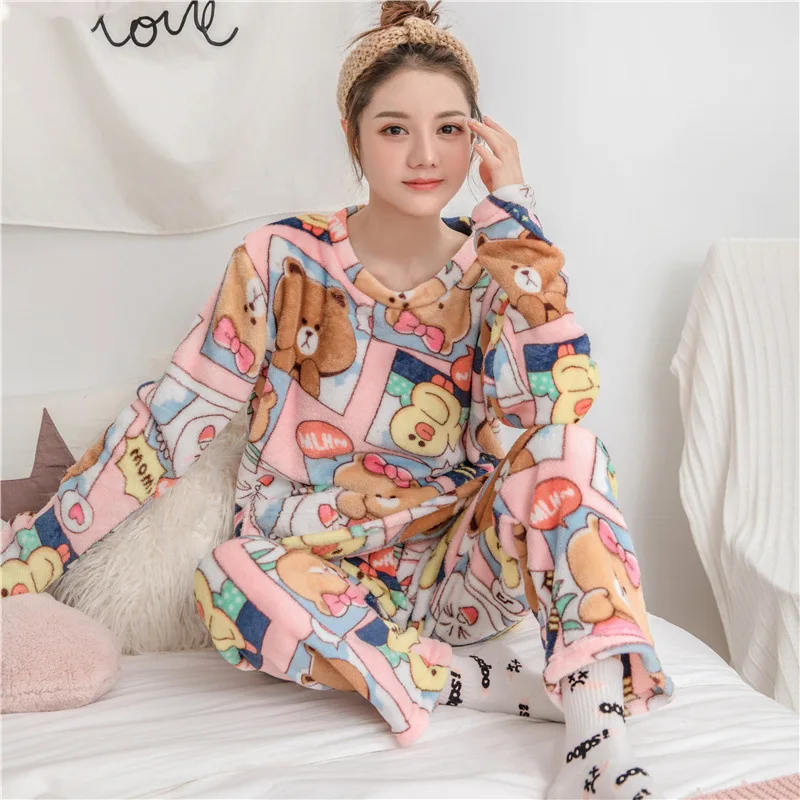 Flannel pajamas women's autumn and winter new long-sleeved plus velvet coral fleece suit cute student home service suit
Flannel pajamas women's autumn and winter new long-sleeved plus velvet coral fleece suit cute student home service suit