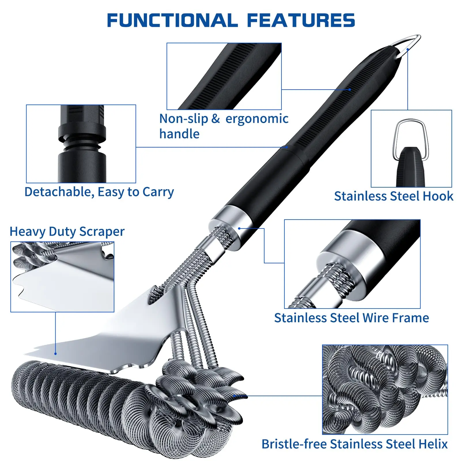 Grill Brush and Scraper Bristle Free BBQ Accessories Grill Brush for Outdoor Grill, Safe 17" Stainless Steel BBQ Brush for Grill
Grill Brush and Scraper Bristle Free BBQ Accessories Grill Brush for Outdoor Grill, Safe 17" Stainless Steel BBQ Brush for Grill