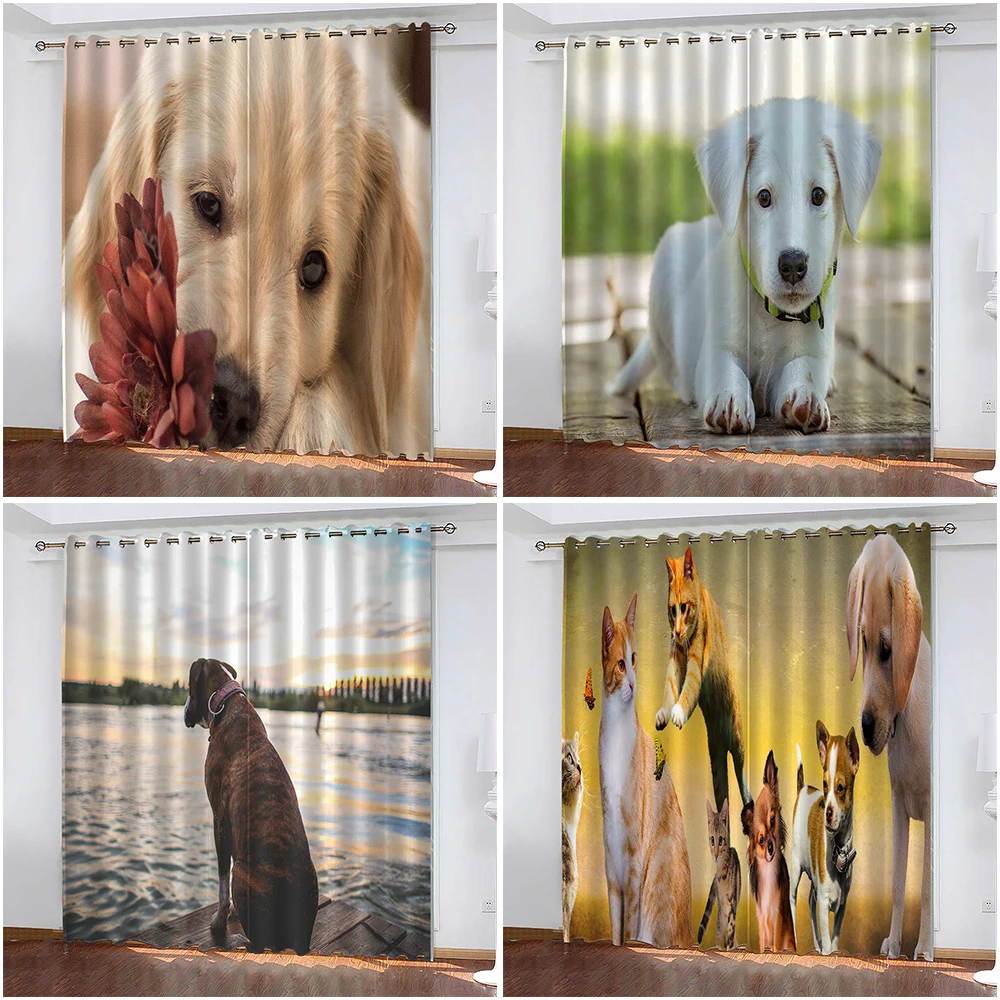 

Labrador 3D Printing Curtains Pet Living Room Blackout Curtains Home Decor Curtains for Home Luxury Cotinas De Sala カーテン