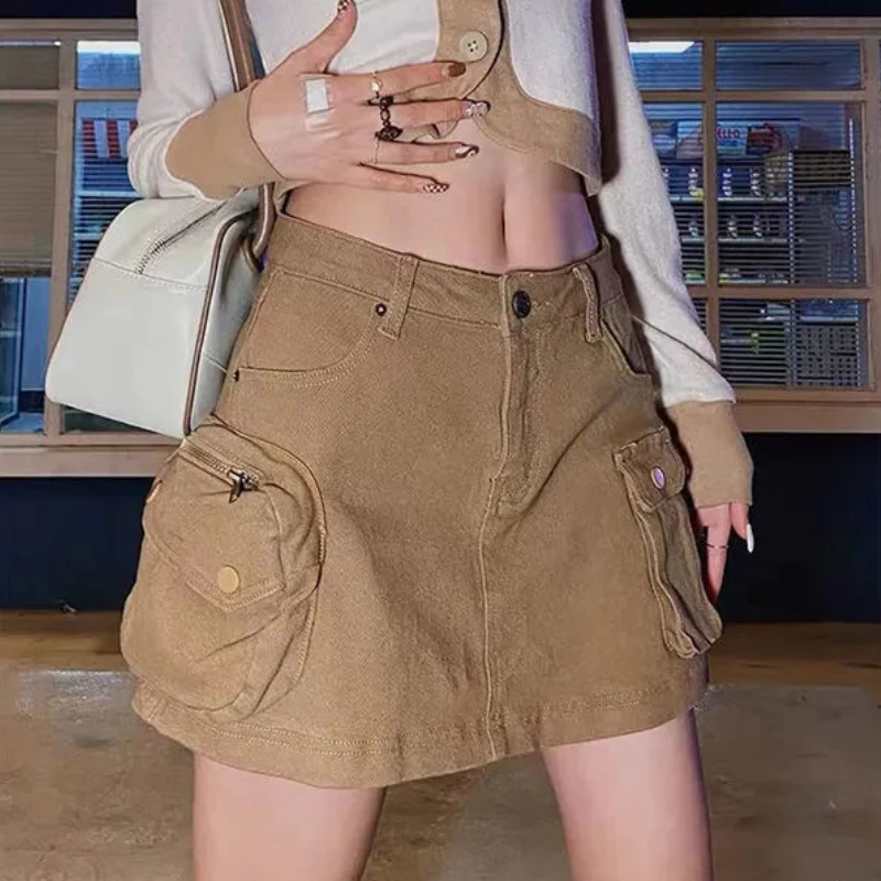 HOUZHOU Vintage Cargo Skirt Women Y2k Fashion Retro Pocket Patchwork Low Waist A-line Denim Mini Skirt Casual Hip Hop Streetwear
HOUZHOU Vintage Cargo Skirt Women Y2k Fashion Retro Pocket Patchwork Low Waist A-line Denim Mini Skirt Casual Hip Hop Streetwear