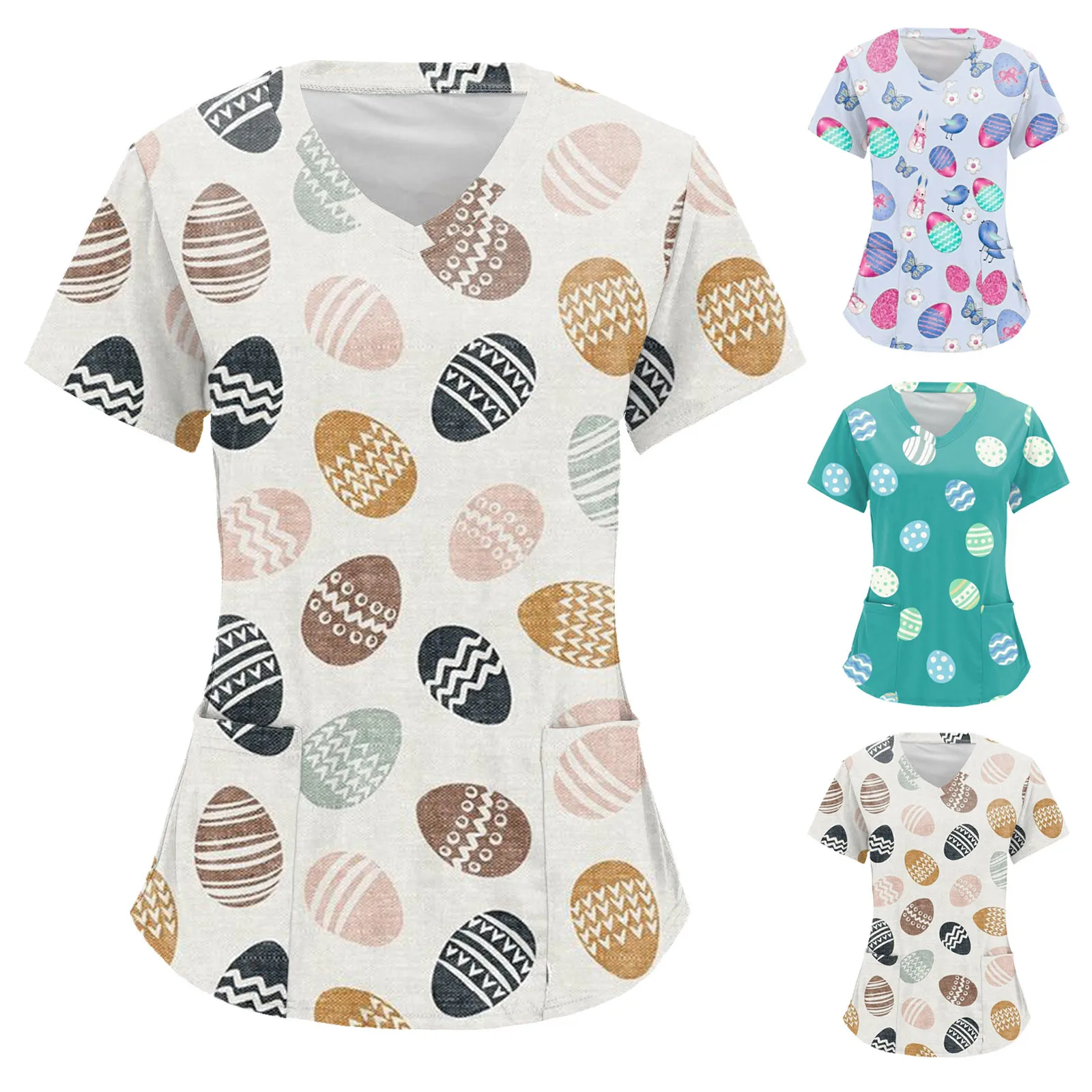 Женская Пасхальная блузка с коротким рукавом и V-образным вырезом
Женская Пасхальная блузка с коротким рукавом и V-образным вырезом