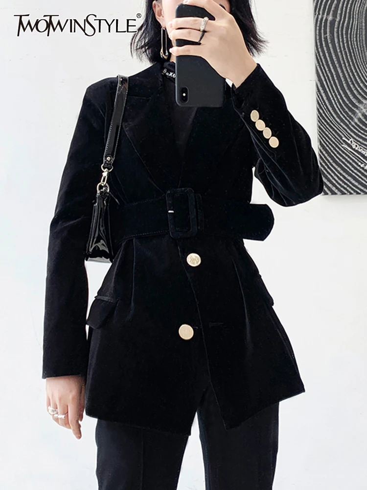 TWOTWINSTYLE Straight Solid Blazers For Women Notched Collar Long Sleeve Patchwork Belted Slim Coats Female Clothing Autumn New
TWOTWINSTYLE Straight Solid Blazers For Women Notched Collar Long Sleeve Patchwork Belted Slim Coats Female Clothing Autumn New