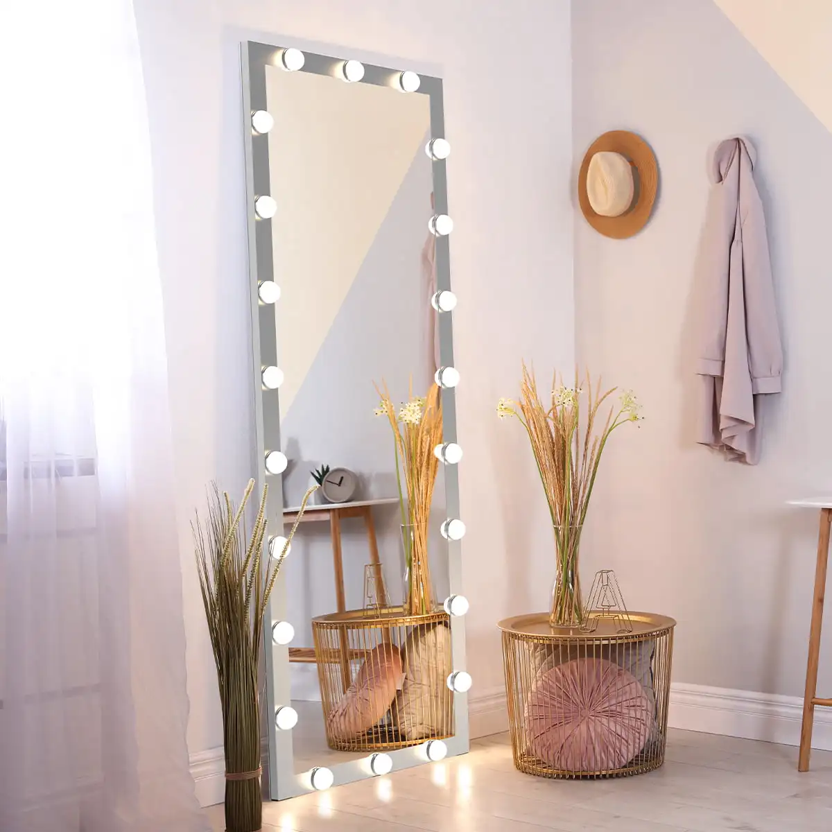 BEATUME Vanity Makeup Mirror LED Vanity Mirror Full Length Mirror with Lights Floor Firror for Bedroom Length Mirrors Silver 63
BEATUME Vanity Makeup Mirror LED Vanity Mirror Full Length Mirror with Lights Floor Firror for Bedroom Length Mirrors Silver 63