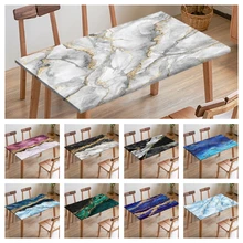 Marble Rectangle Tablecloth Waterproof Elastic TableCover Abstract Dining Table Decoration Accessorie Anti Sewage for Home Decor