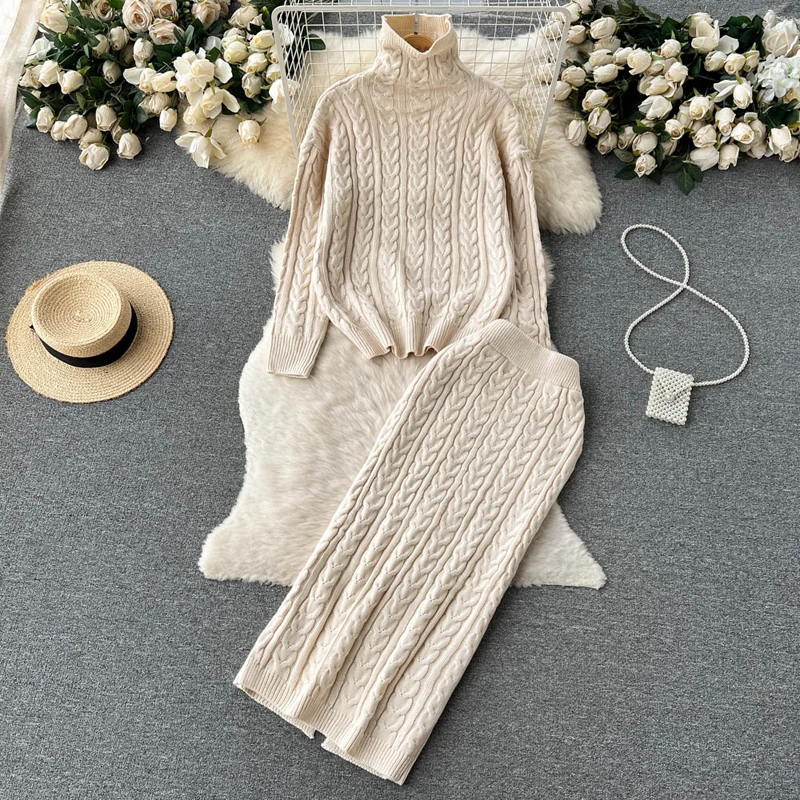 Knitted 2 Piece Outfit Set Casual Long Sleeve Twisted Sweater Top And Pencil Long Skirts Elegant Winter Two Piece Sweater Sets
Knitted 2 Piece Outfit Set Casual Long Sleeve Twisted Sweater Top And Pencil Long Skirts Elegant Winter Two Piece Sweater Sets