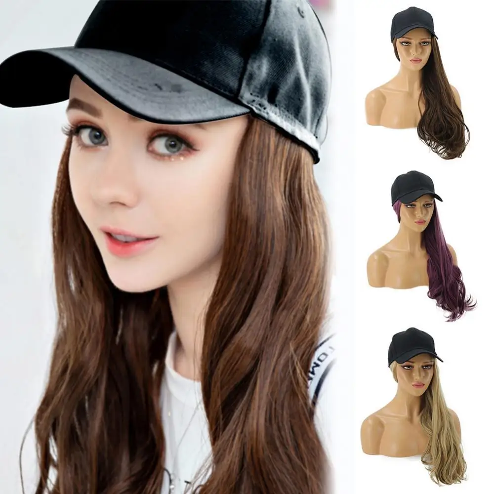 

Charming Women Wig Lady Long Curly Synthetic Wig Hairpiece Hair Extension with Hat for Girl