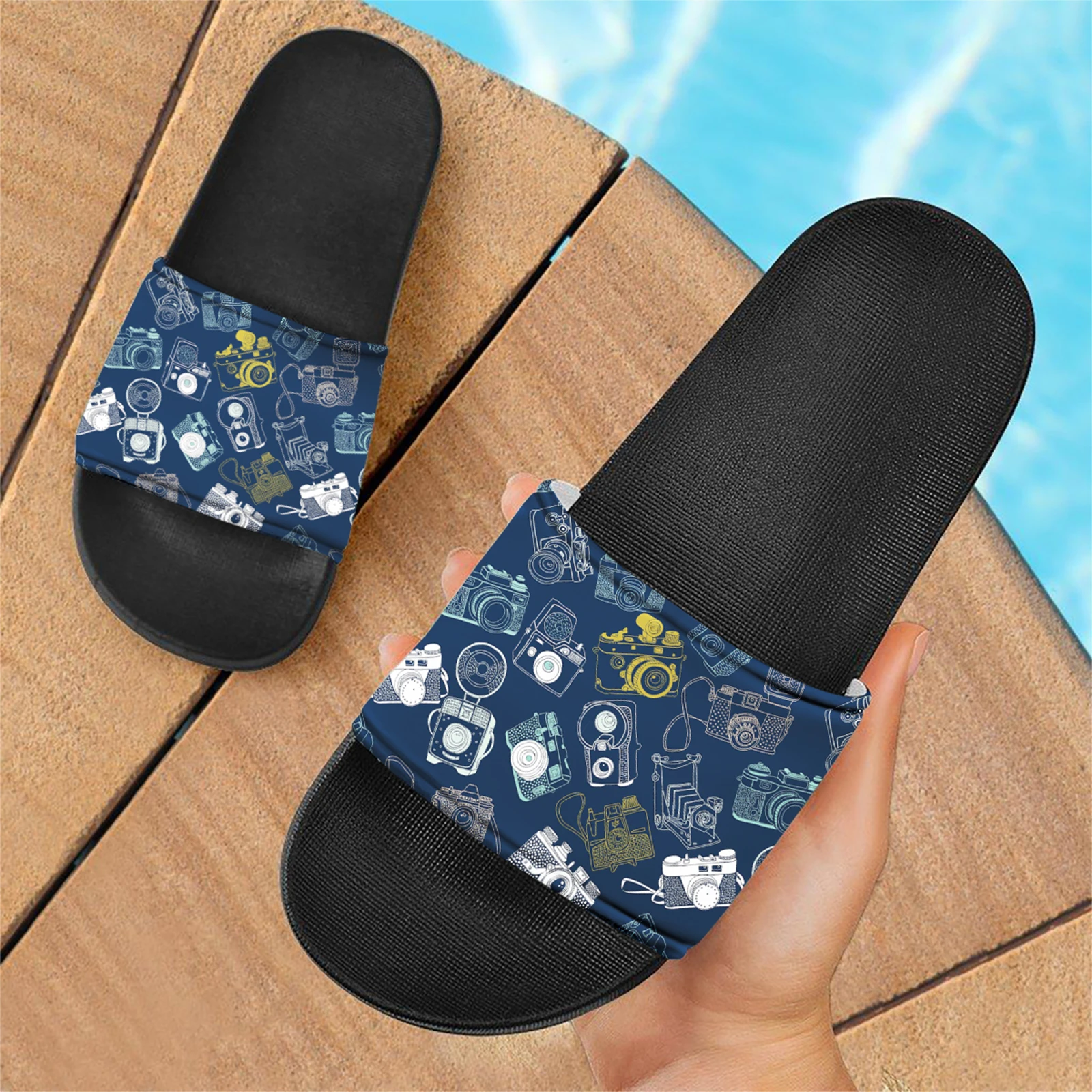 ELVISWORDS Camera Print Photography Lovers Summer Gift Shoes Blue Comfortable Lightweight Outdoor Beach Shoes Home Slippers
ELVISWORDS Camera Print Photography Lovers Summer Gift Shoes Blue Comfortable Lightweight Outdoor Beach Shoes Home Slippers