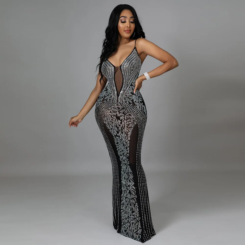 Women's Dress Party Nightclub Sexy Perspective Hot Diamond Suspender Dress Without Panties Summer Spring New Fashion Party Dress 
Women's Dress Party Nightclub Sexy Perspective Hot Diamond Suspender Dress Without Panties Summer Spring New Fashion Party Dress