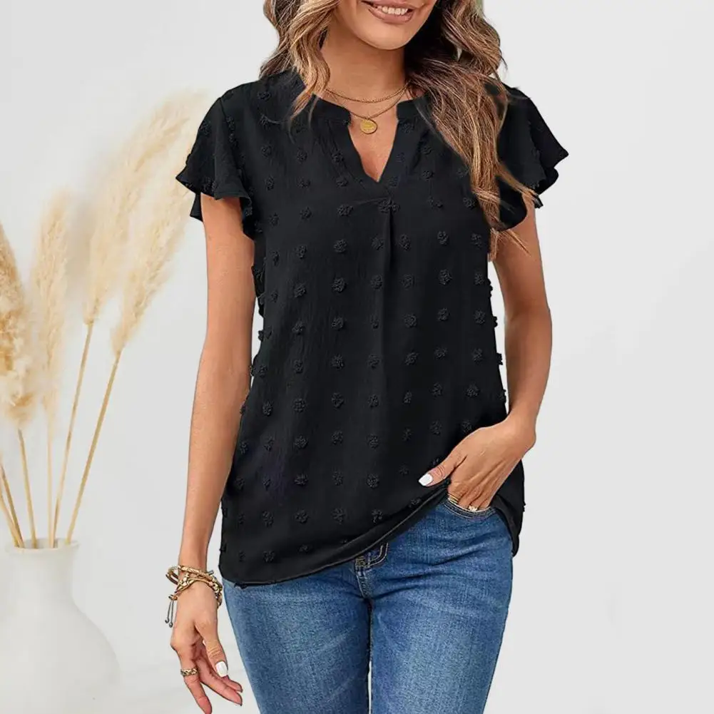 Women Summer V-Neck Casual Tops Ruffle Short Sleeve Jacquard Decor Loose Fit Solid Color Pullover Tops Streetwear
Women Summer V-Neck Casual Tops Ruffle Short Sleeve Jacquard Decor Loose Fit Solid Color Pullover Tops Streetwear