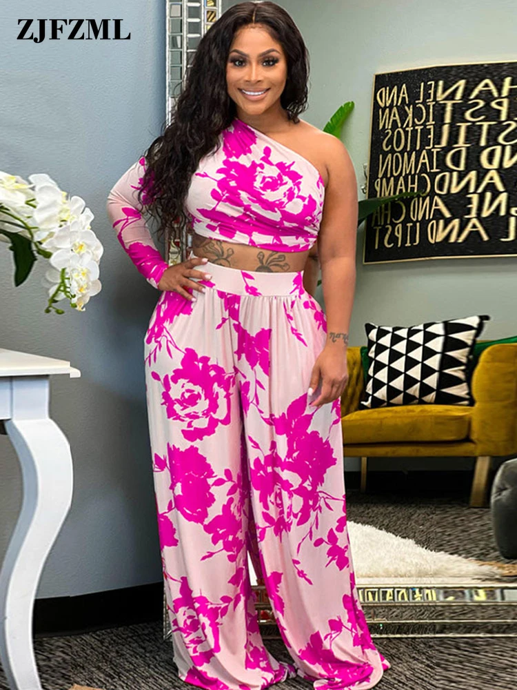 Vintage Floral Print Two Piece Set Autumn Festival Clothes for Women One Shoulder Bandage Crop Top and Loose Wide Leg Long Pants
Vintage Floral Print Two Piece Set Autumn Festival Clothes for Women One Shoulder Bandage Crop Top and Loose Wide Leg Long Pants