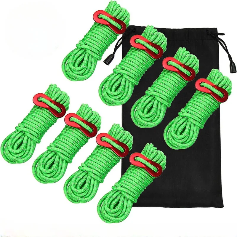 

4Pcs Fluorescent Green Tent Guide Rope Tent Camping Reflecting Guy Rope 2M Climbing Rope Camping Gadgets and Accessories