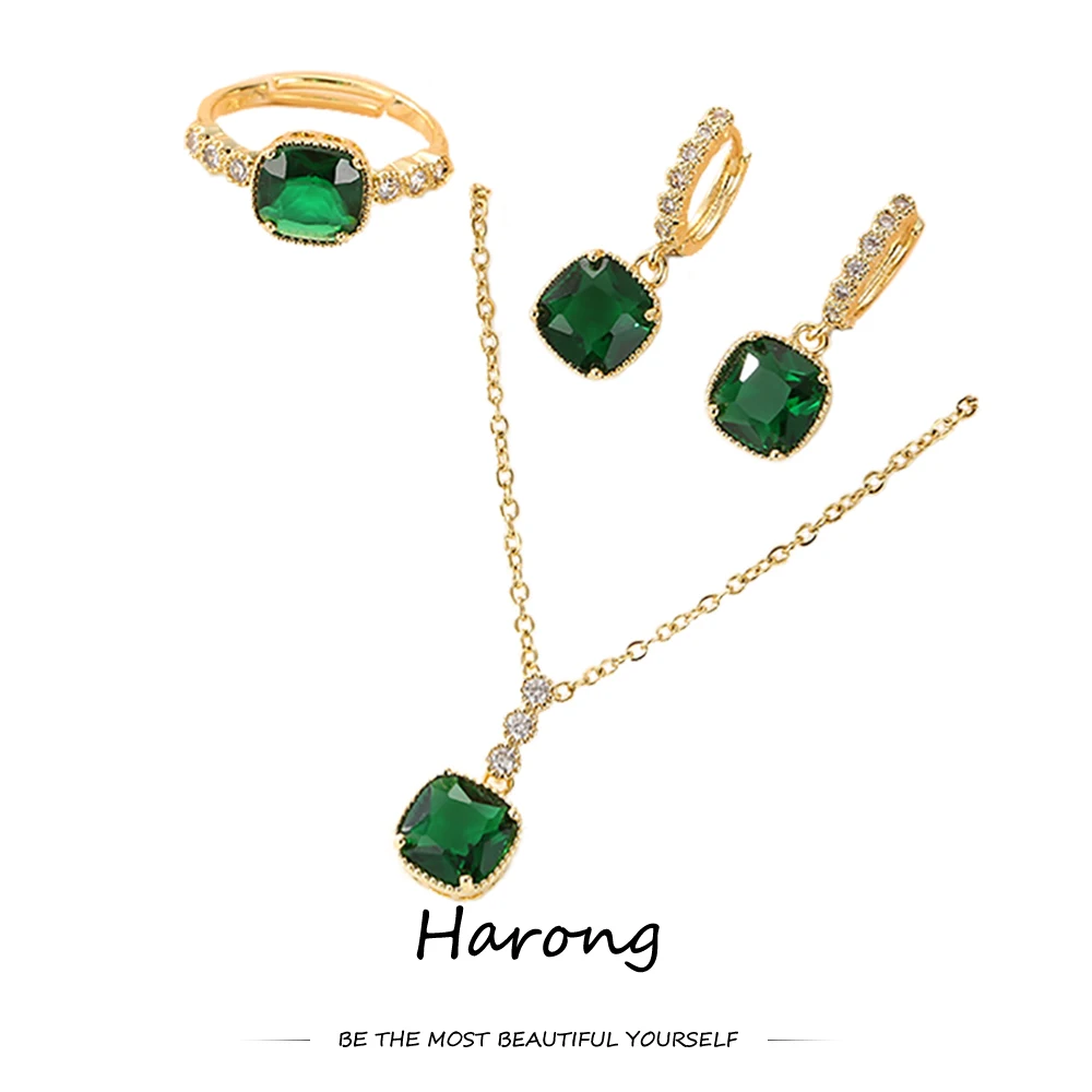 Harong Luxury Fashion Emerald Necklaces Earrings Rings Jewelry Set Claws Zircon Crystal Sparkling Earring for Women Girls
Harong Luxury Fashion Emerald Necklaces Earrings Rings Jewelry Set Claws Zircon Crystal Sparkling Earring for Women Girls