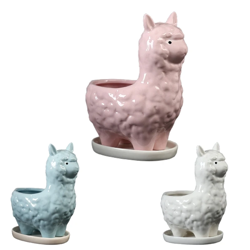 Cute Llama Succulent Planter Pot with Drainage Tray Eramic Cactus Flower Container Animal Alpaca Bonsai Holder for Plant
Cute Llama Succulent Planter Pot with Drainage Tray Eramic Cactus Flower Container Animal Alpaca Bonsai Holder for Plant