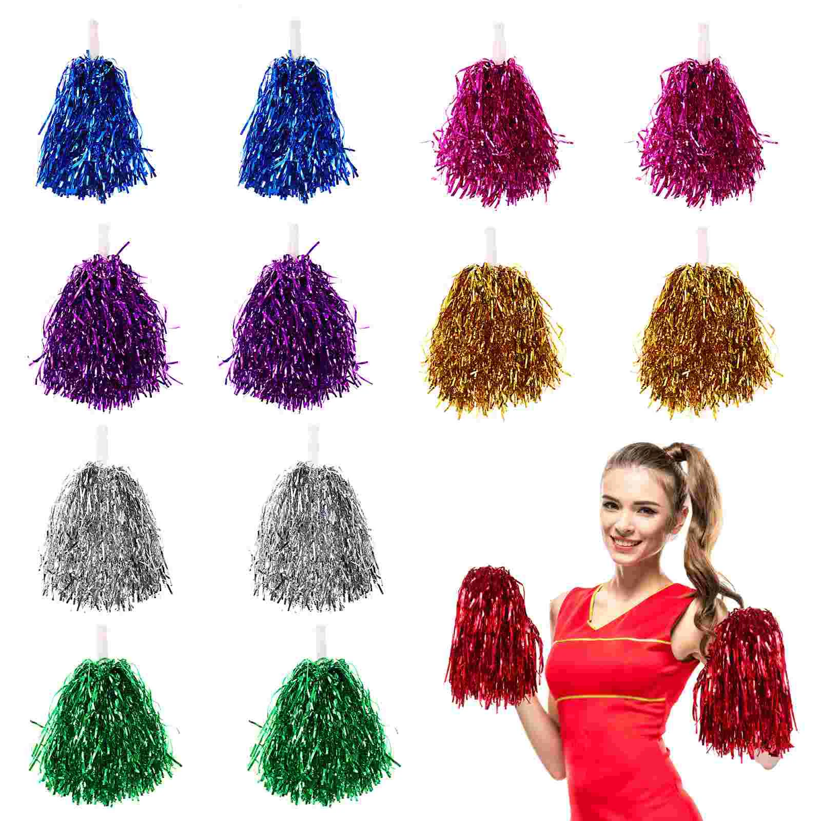 Cheerleader Pom Poms, 14pcs Cheerleading Metallic Foil Multicolor Pompoms with Handle for Sports Events Party Dance
Cheerleader Pom Poms, 14pcs Cheerleading Metallic Foil Multicolor Pompoms with Handle for Sports Events Party Dance