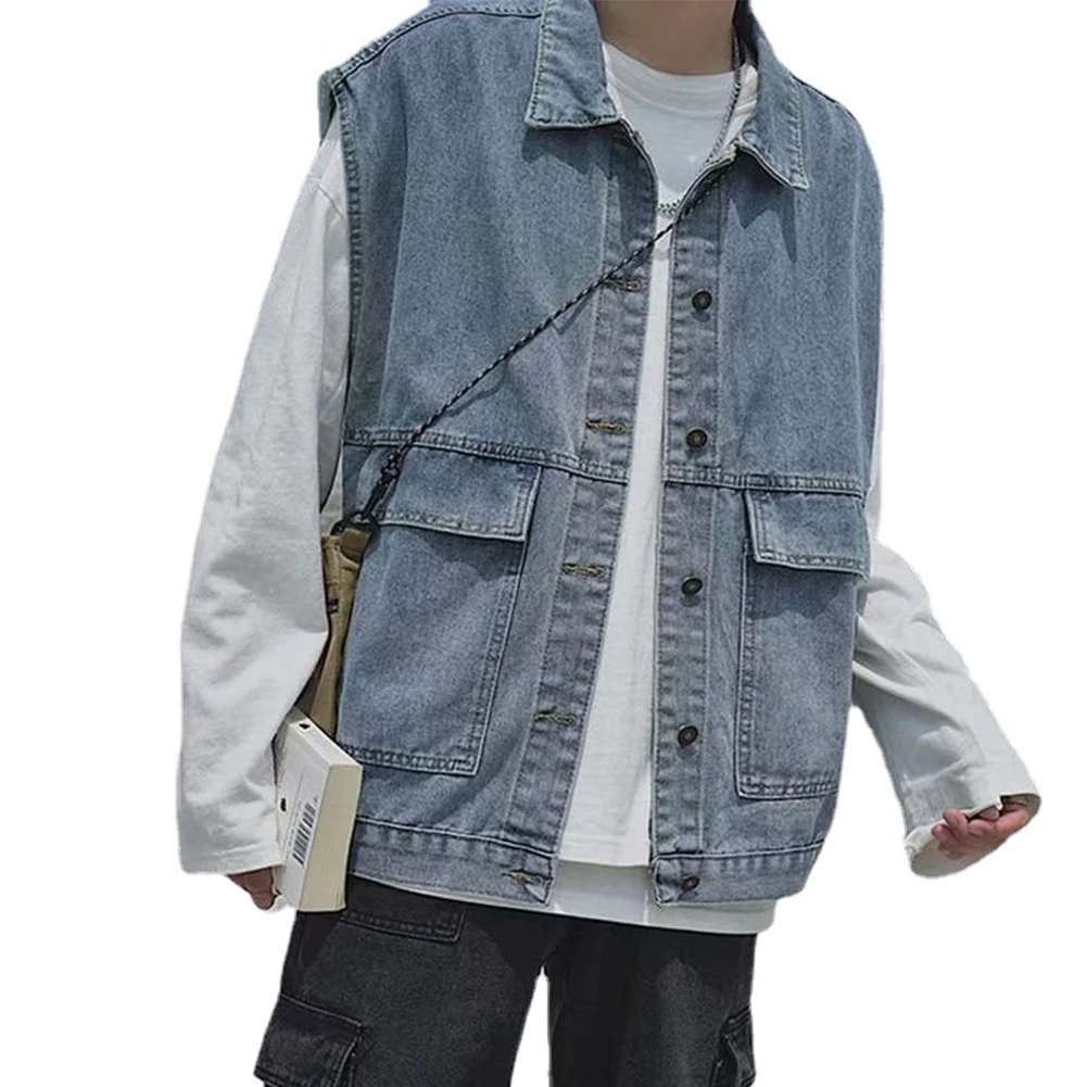 Cool Man Washes Loose Denim-Vest Coat Fashion Sleeveless Lapel Big Pocket Single Breasted Waistcoat Vests Male Clothing For Men
Cool Man Washes Loose Denim-Vest Coat Fashion Sleeveless Lapel Big Pocket Single Breasted Waistcoat Vests Male Clothing For Men