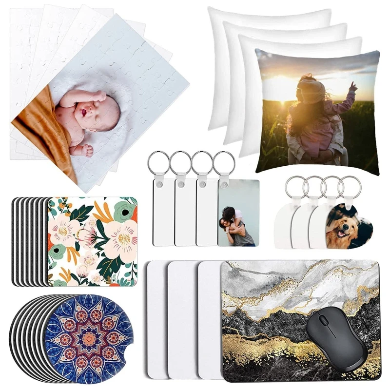 40 Pcs Blank Sublimation Products Heat Transfer Keychain Blank Keychain Car Coaster Mouse Pad Puzzle for DIY Crafts
40 Pcs Blank Sublimation Products Heat Transfer Keychain Blank Keychain Car Coaster Mouse Pad Puzzle for DIY Crafts