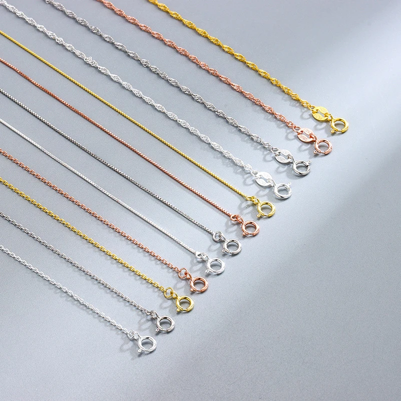 

MIQIAO Necklaces silver 925 jewelry Water-wave Box Chain Sterling Silver O-chain Women Gift Female Necklace Choker Long 45CM