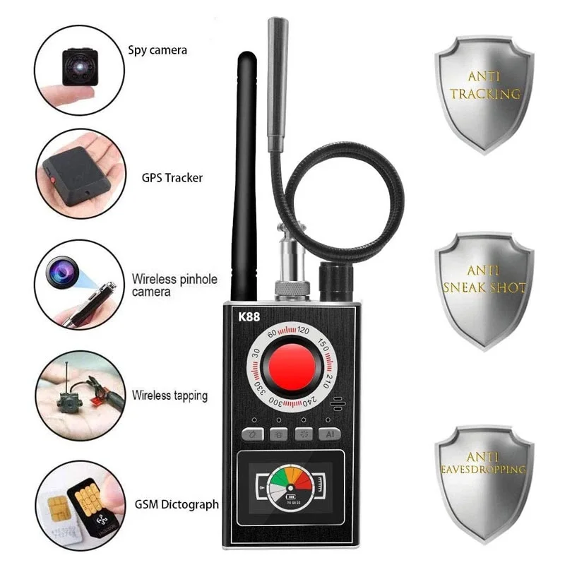Профессиональный портативный детектор скрытой камеры K88, GPS-трекер, беспроводной детектор сигнала, гаджеты для защиты безопасности
Профессиональный портативный детектор скрытой камеры K88, GPS-трекер, беспроводной детектор сигнала, гаджеты для защиты безопасности