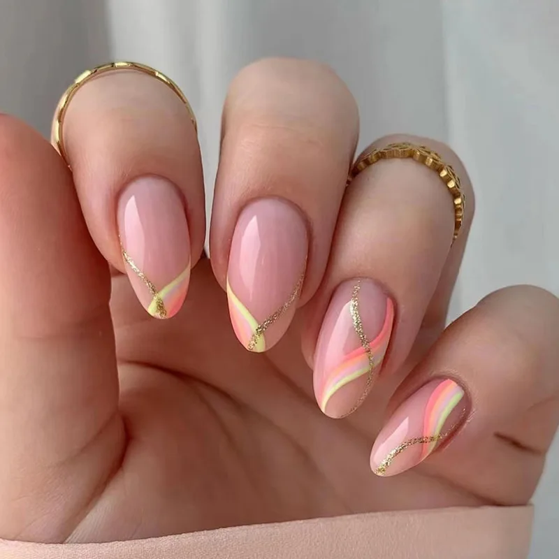 24Pcs Pink Artificial Fake Nails with Glue Almond Full Cover Nail Tips Oval Head Wave Line Design False Nails DIY Press on Nails
24Pcs Pink Artificial Fake Nails with Glue Almond Full Cover Nail Tips Oval Head Wave Line Design False Nails DIY Press on Nails