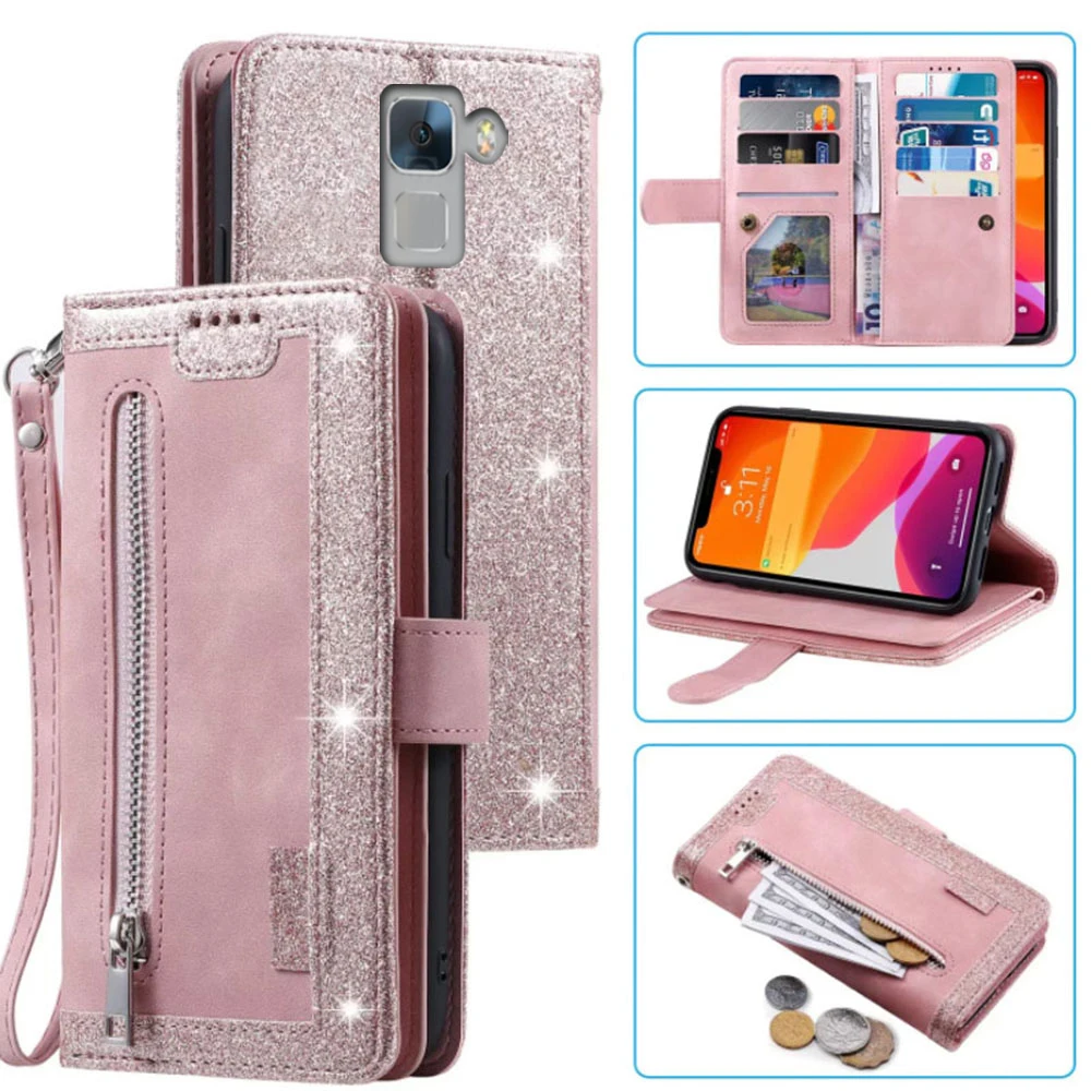 

9 Cards Wallet Case For Huawei Honor 7 Case Card Slot Zipper Flip Folio with Wrist Strap Carnival For Huawei Honor 7 Cover