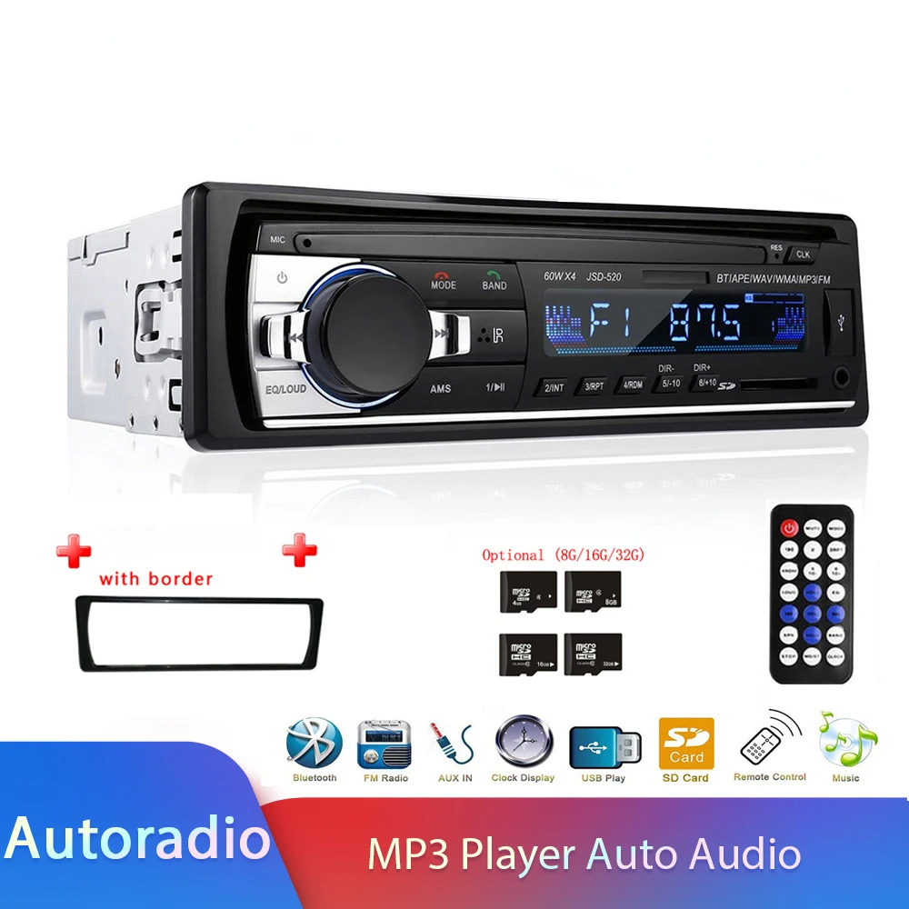 

JSD-520 1 Din Car Radio Tape Recorder 5301 Bluetooth MP3 Player FM Audio Stereo Receiver Music USB/SD In Dash AUX Input