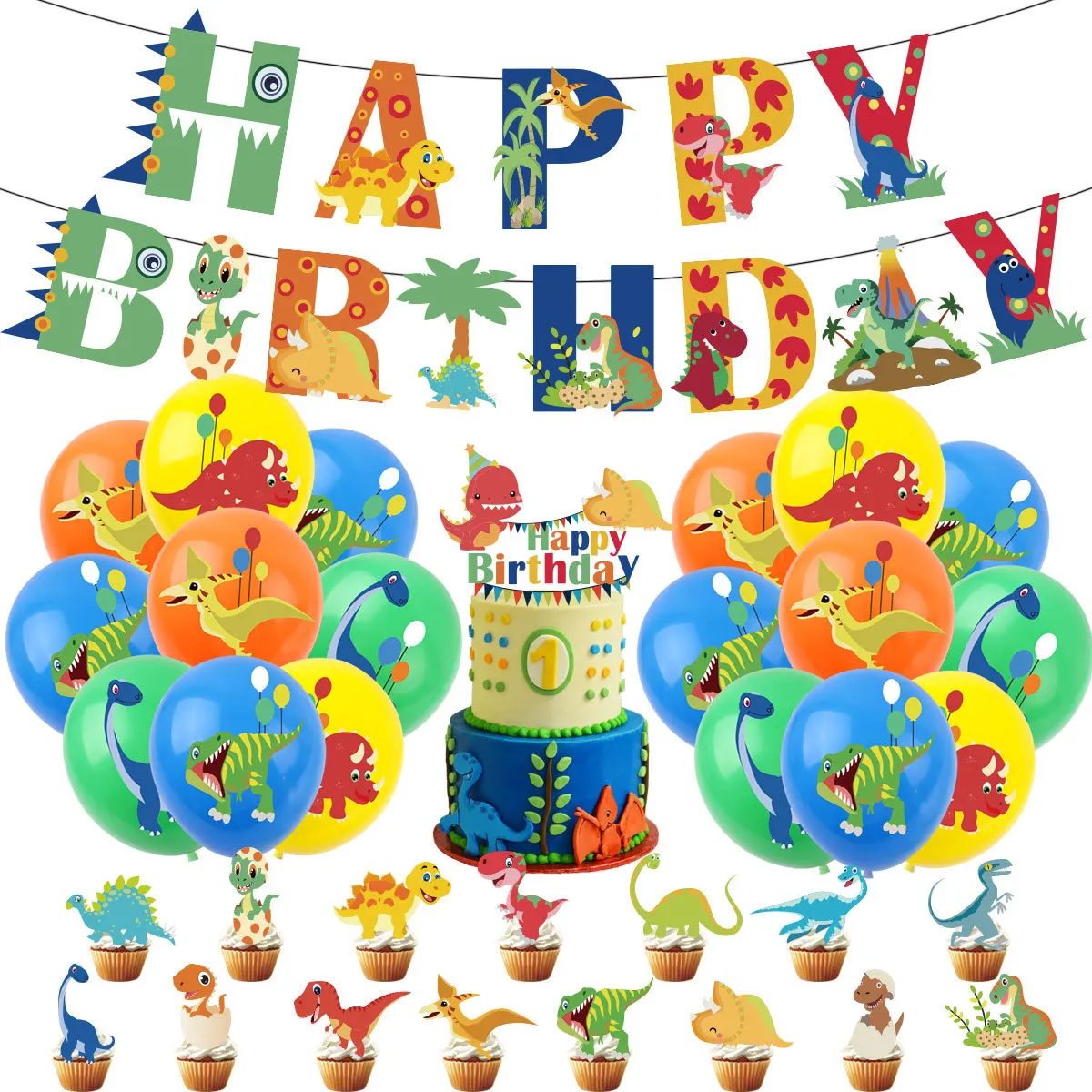 

Набор украшений для детского дня рождения с динозавром, воздушные шары, баннер, торт, топперы, мультяшный динозавр, любимый подарок для маль...