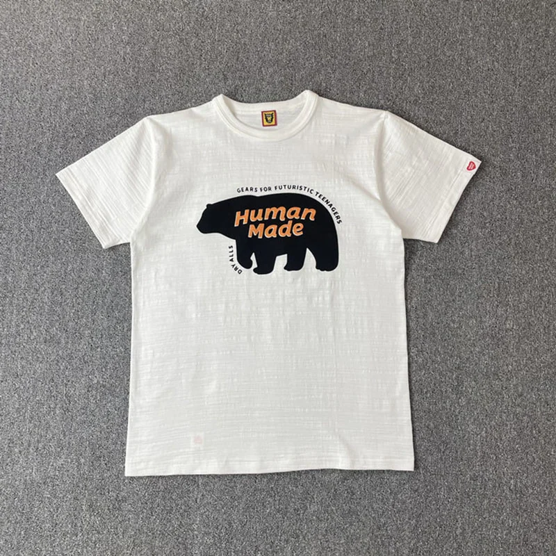 

HUMAN MADE 22SS Spring Summer Alphabet Polar Bear Print T-shirt Bamboo Knot Cotton Men And Women Loose Casual Top