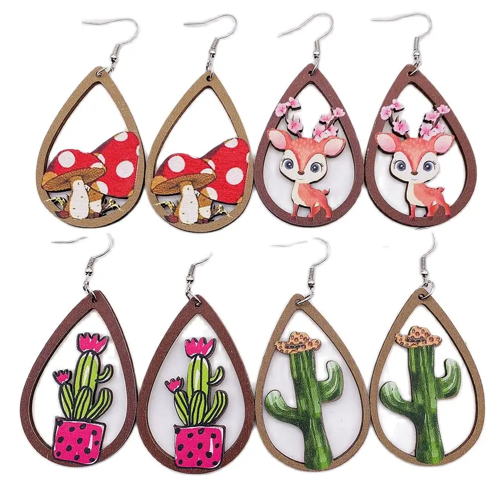New Style Hollowed-out Water Drop Cactus Wood Earrings Elk Mushroom Print Personality Lovely Plant Ear Rings Gift Wholesale
New Style Hollowed-out Water Drop Cactus Wood Earrings Elk Mushroom Print Personality Lovely Plant Ear Rings Gift Wholesale