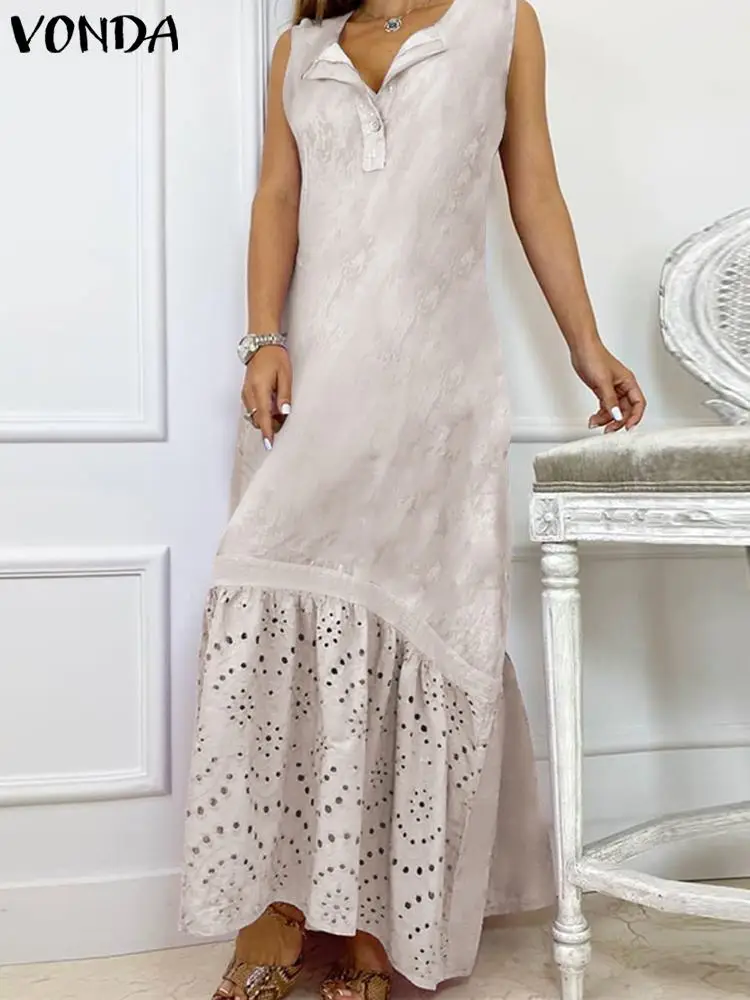 Women Sleeveless Dress 2021 VONDA Summer Button Up Maxi Dresses Beach Long Robe Femme Pleated Bohemian Vestidos Oversized
Women Sleeveless Dress 2021 VONDA Summer Button Up Maxi Dresses Beach Long Robe Femme Pleated Bohemian Vestidos Oversized