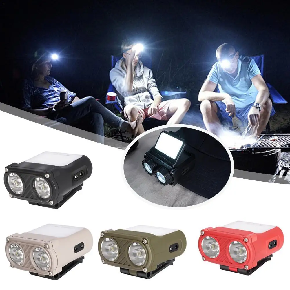 

LED Cap Light Induction Hat Clip Headlamp USB Rechargeable Head Torch Flashlight Warning Work Light For Outdoor Camping Fishing