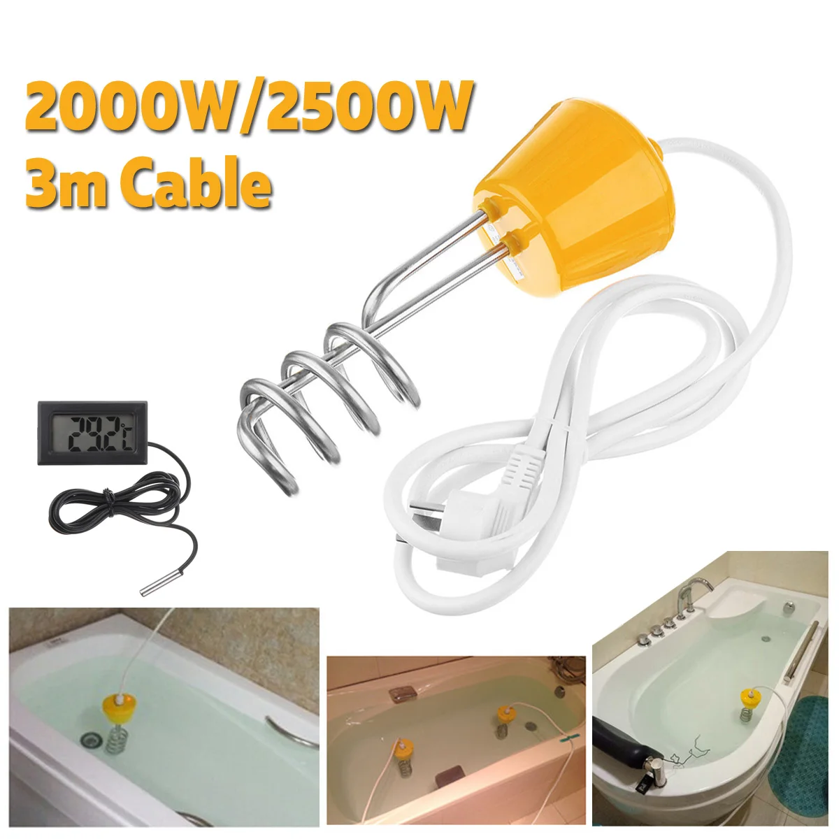 2000W/2500W Portable Suspension Electric Water Heater Element Boiler for Inflatable Pool Tub Travel Camping Travel
2000W/2500W Portable Suspension Electric Water Heater Element Boiler for Inflatable Pool Tub Travel Camping Travel