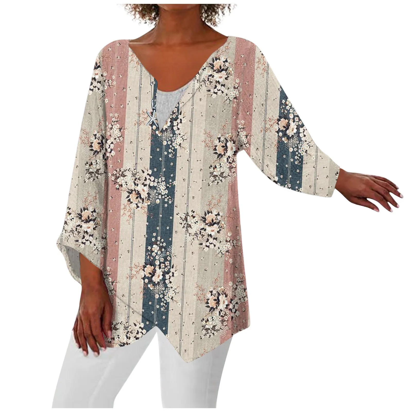 Women'S Casual Solid Color Printed V-Neck Loose Irregular Hem Mid-Long Sleeve Top Simple And Cute New Fashion Women'S Top 2023
Women'S Casual Solid Color Printed V-Neck Loose Irregular Hem Mid-Long Sleeve Top Simple And Cute New Fashion Women'S Top 2023