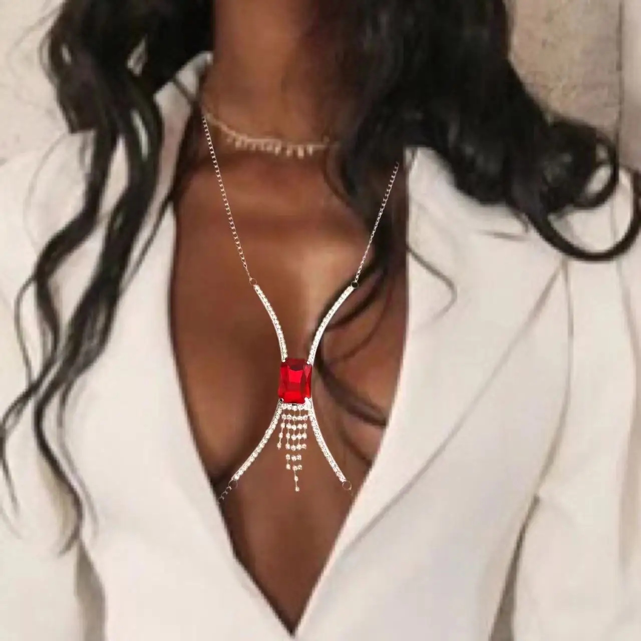 New Rhinestone Square Glass Sexy Bra Top Bikini bust high-end neck Necklace Fashion body chain women's Beach bust crystal jewelr
New Rhinestone Square Glass Sexy Bra Top Bikini bust high-end neck Necklace Fashion body chain women's Beach bust crystal jewelr