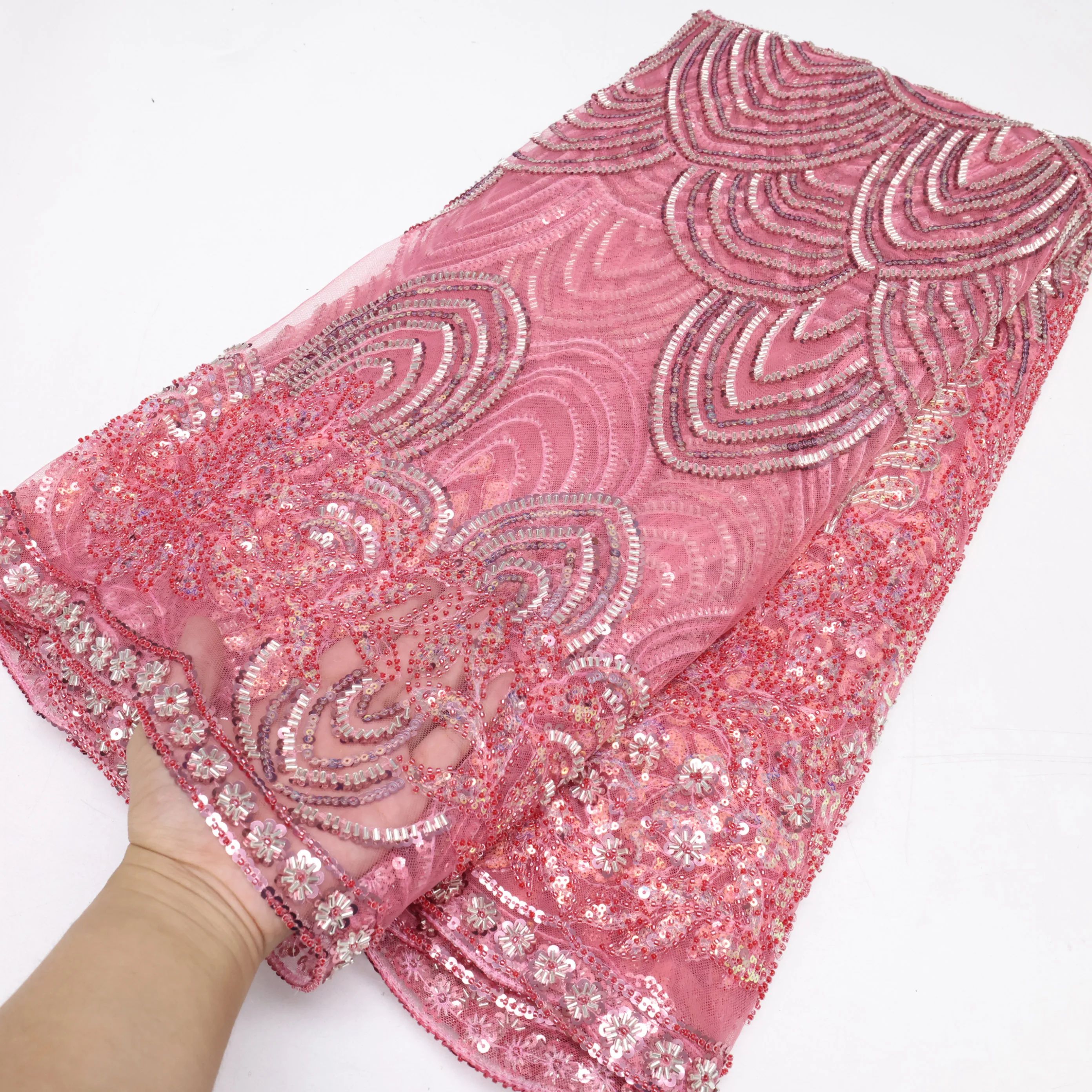 XIYA African Pink Beaded Lace 2022 High Quality 5yrds Lace Fabric Nigeria Beaded Lace Fabric with Sequins for Bride Dress LY1740 
XIYA African Pink Beaded Lace 2022 High Quality 5yrds Lace Fabric Nigeria Beaded Lace Fabric with Sequins for Bride Dress LY1740