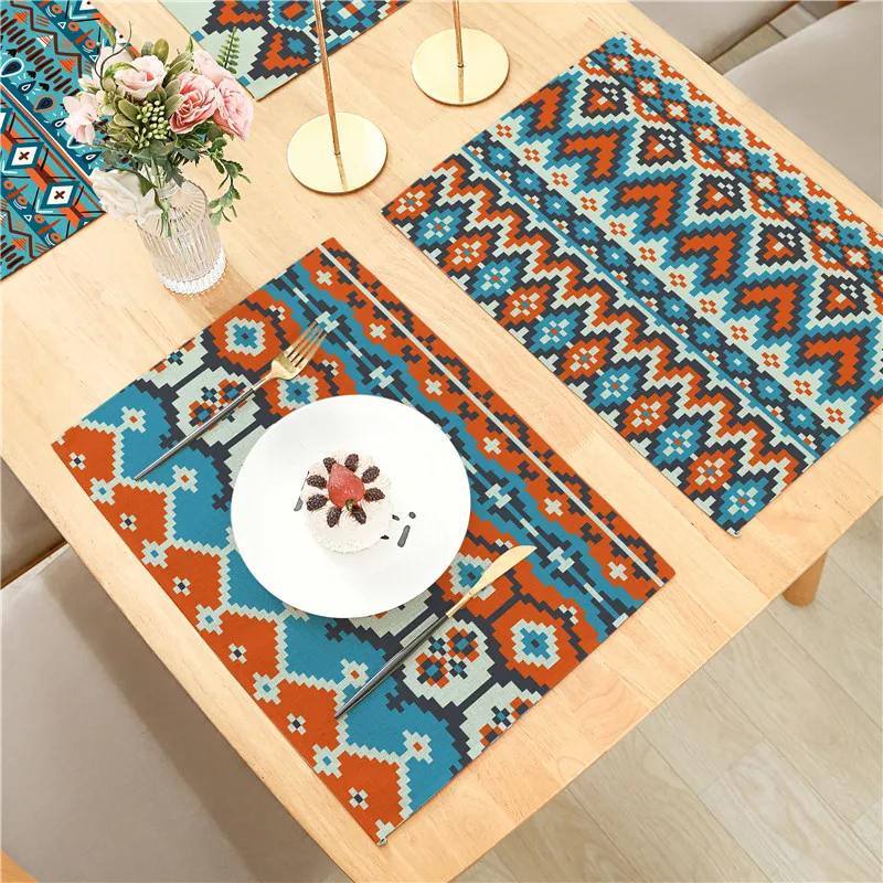 Bohemian Green Blue Tones Round Rhombus Patterns Flax Insulated Placemat Decoration Dinner Table 42x32cm
Bohemian Green Blue Tones Round Rhombus Patterns Flax Insulated Placemat Decoration Dinner Table 42x32cm